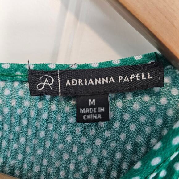 Adrianna Papell Blouse Womens Size Medium Green Polka Dot Ruffle Sleeve Classic - Picture 6 of 10